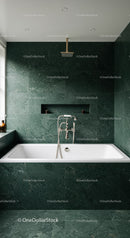 Luxurious Green Marble Bathroom with Modern Bathtub and Sleek Fixtures