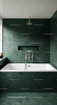 Luxurious Green Marble Bathroom with Modern Bathtub and Sleek Fixtures