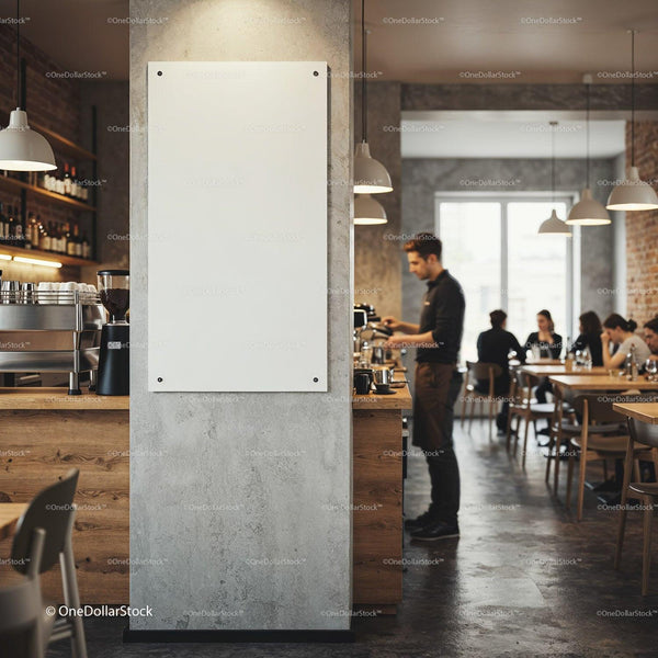 Blank signboard in modern coffee shop interior JPG Mockup Image