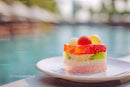 Colorful Fresh Fruit Jelly Cake with Strawberries and Melon