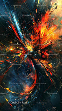 Abstract Explosive Digital Art with Fiery Reds and Blues