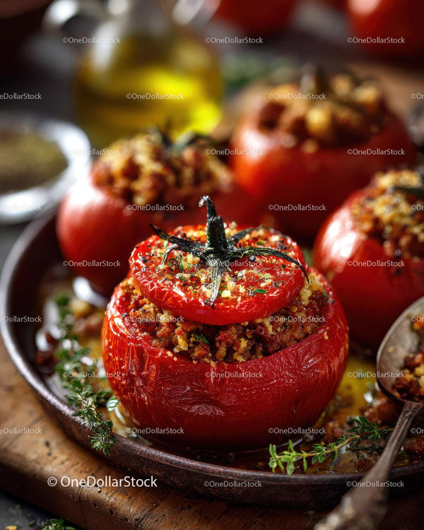 Baked Stuffed Tomatoes with Breadcrumbs and Herbs