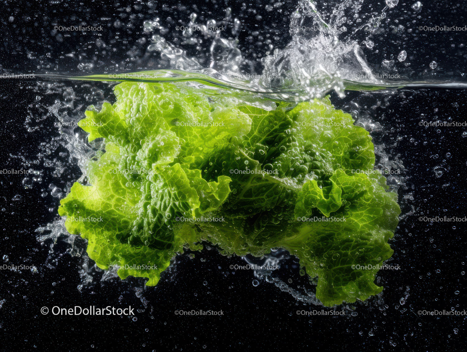 Fresh Green Lettuce Leaves Splashing with Water Underwater