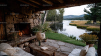 Serene Riverside Cabin with Fireplace Overlooking Mountain Landscape