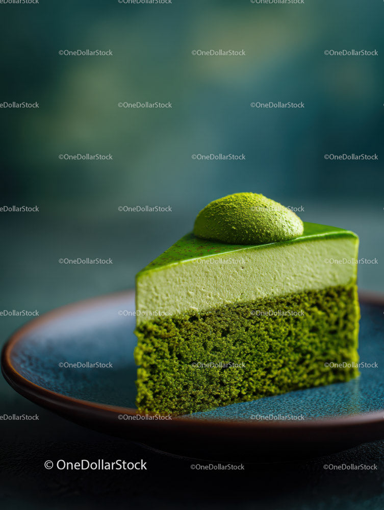 Green Matcha Cake with Chocolate Base and Artistic Garnish