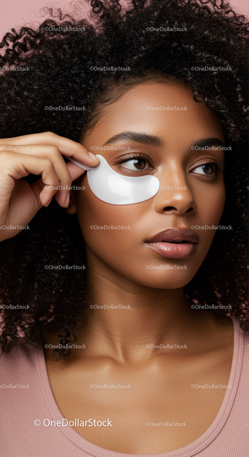 Young Woman Applying Under Eye Patch for Skincare Routine