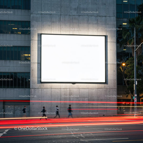 Urban Street Scene with Large Blank Billboard at Evening JPG Mockup Image