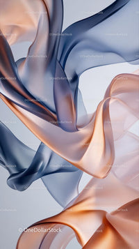 Abstract Flowing Silk Ribbons in Blue Orange and Gray Tones