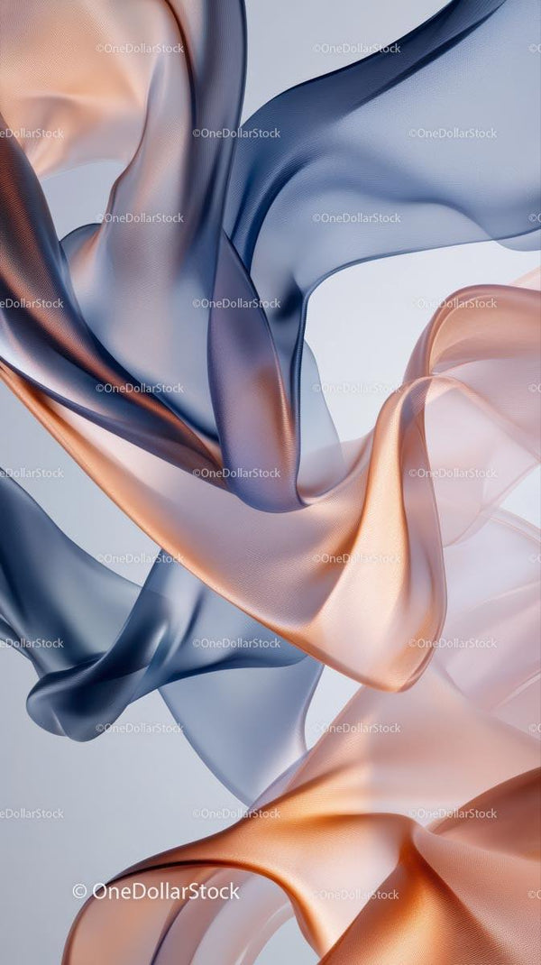 Abstract Flowing Silk Ribbons in Blue Orange and Gray Tones