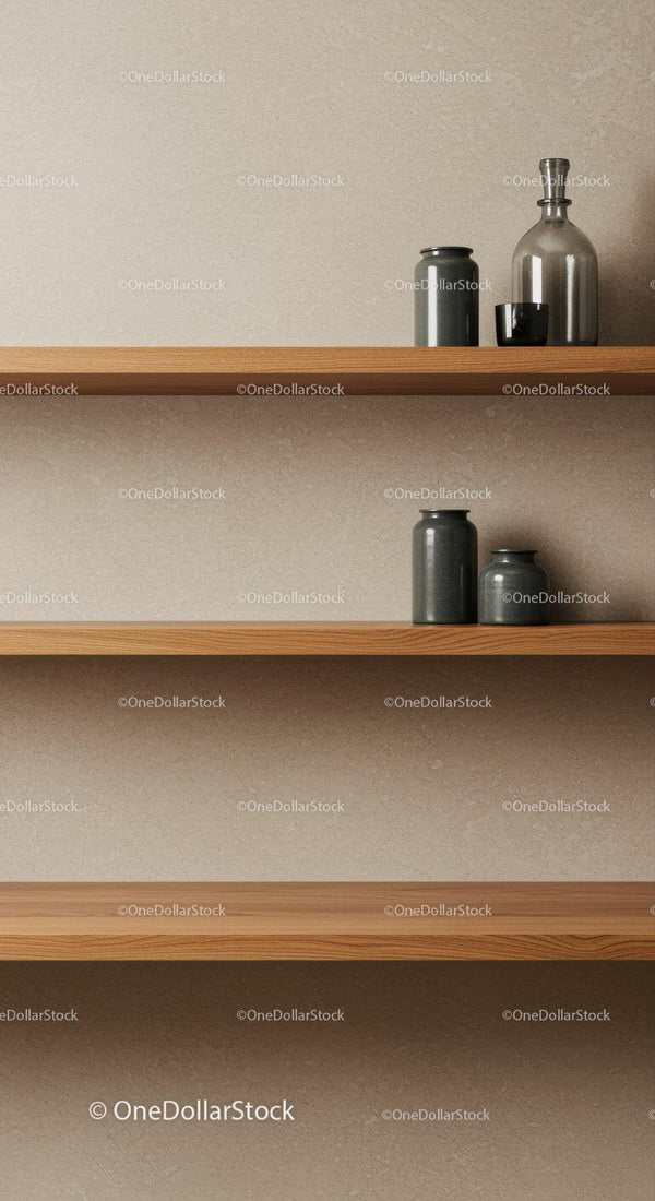 Modern Interior with Wooden Shelves and Stylish Glass Jars