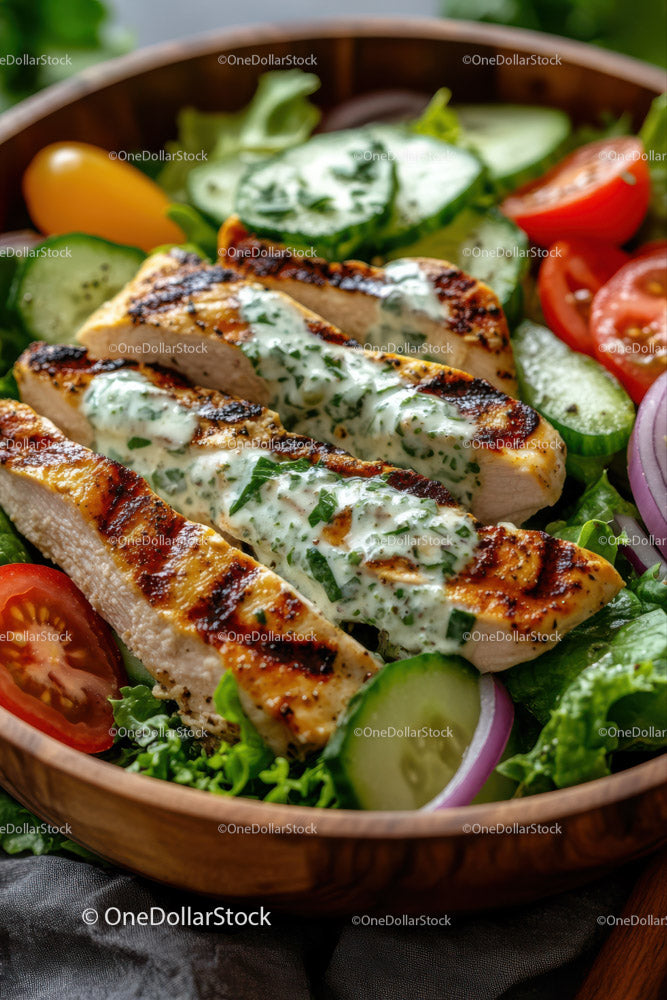 Grilled Chicken Salad with Fresh Vegetables and Herb Dressing
