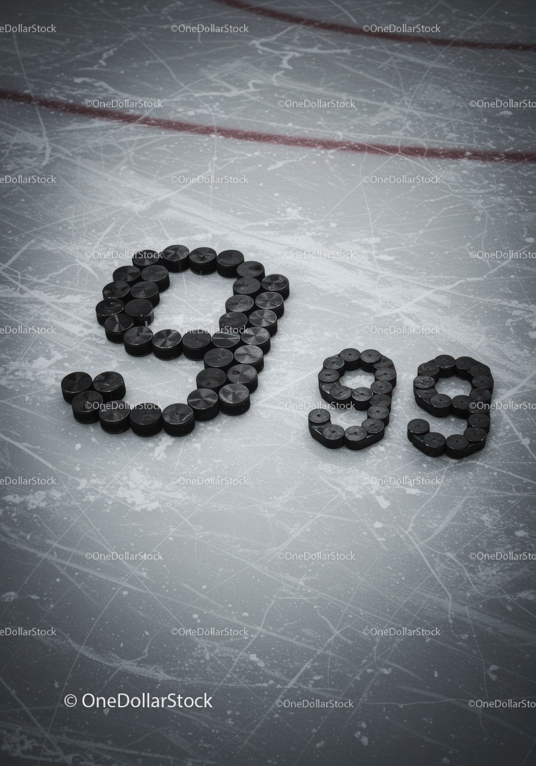 Hockey Pucks Arranged as Number 999 on Ice Rink
