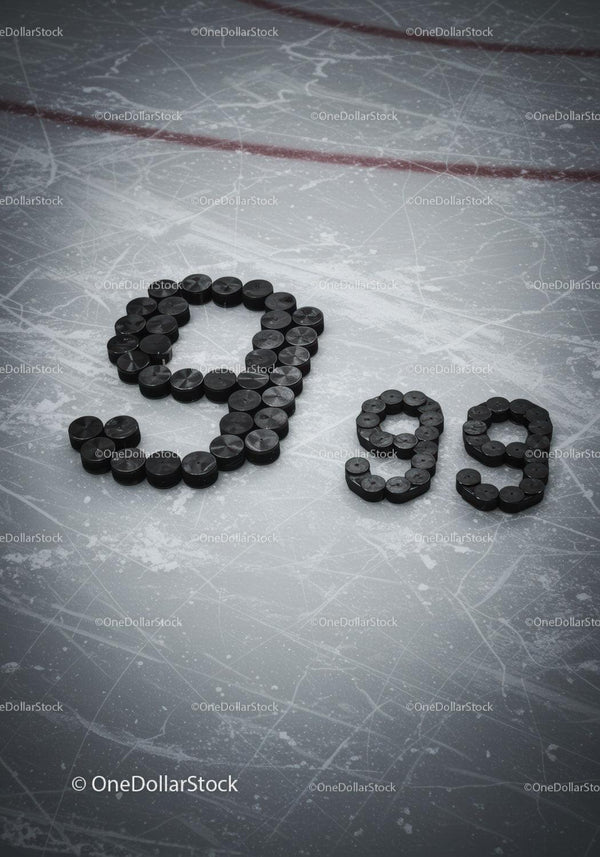 Hockey Pucks Arranged as Number 999 on Ice Rink
