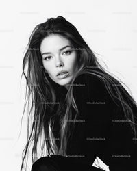 Elegant Black and White Portrait of a Young Woman with Long Hair