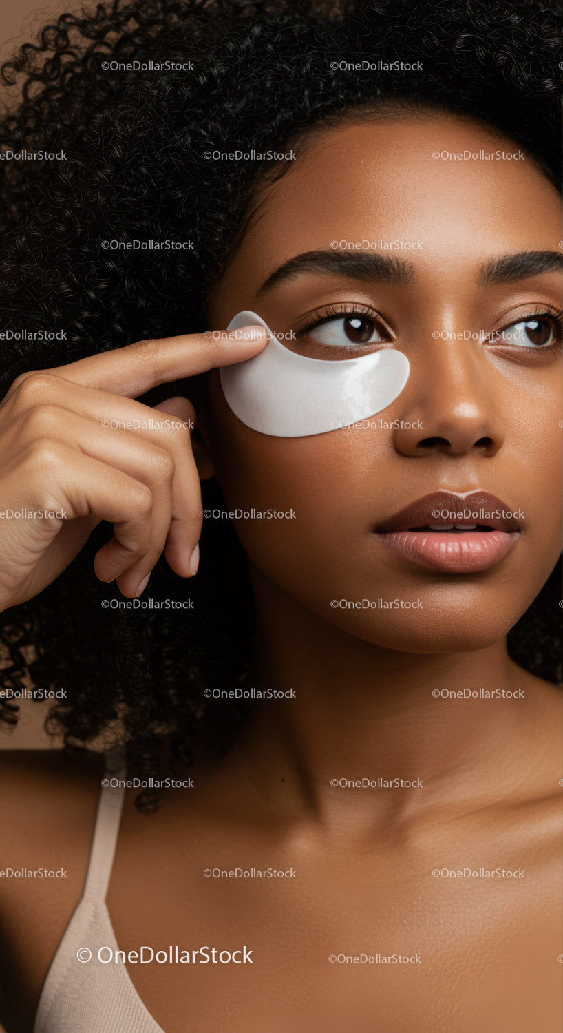 Close-Up of Black Woman Applying Under-Eye Skincare Mask