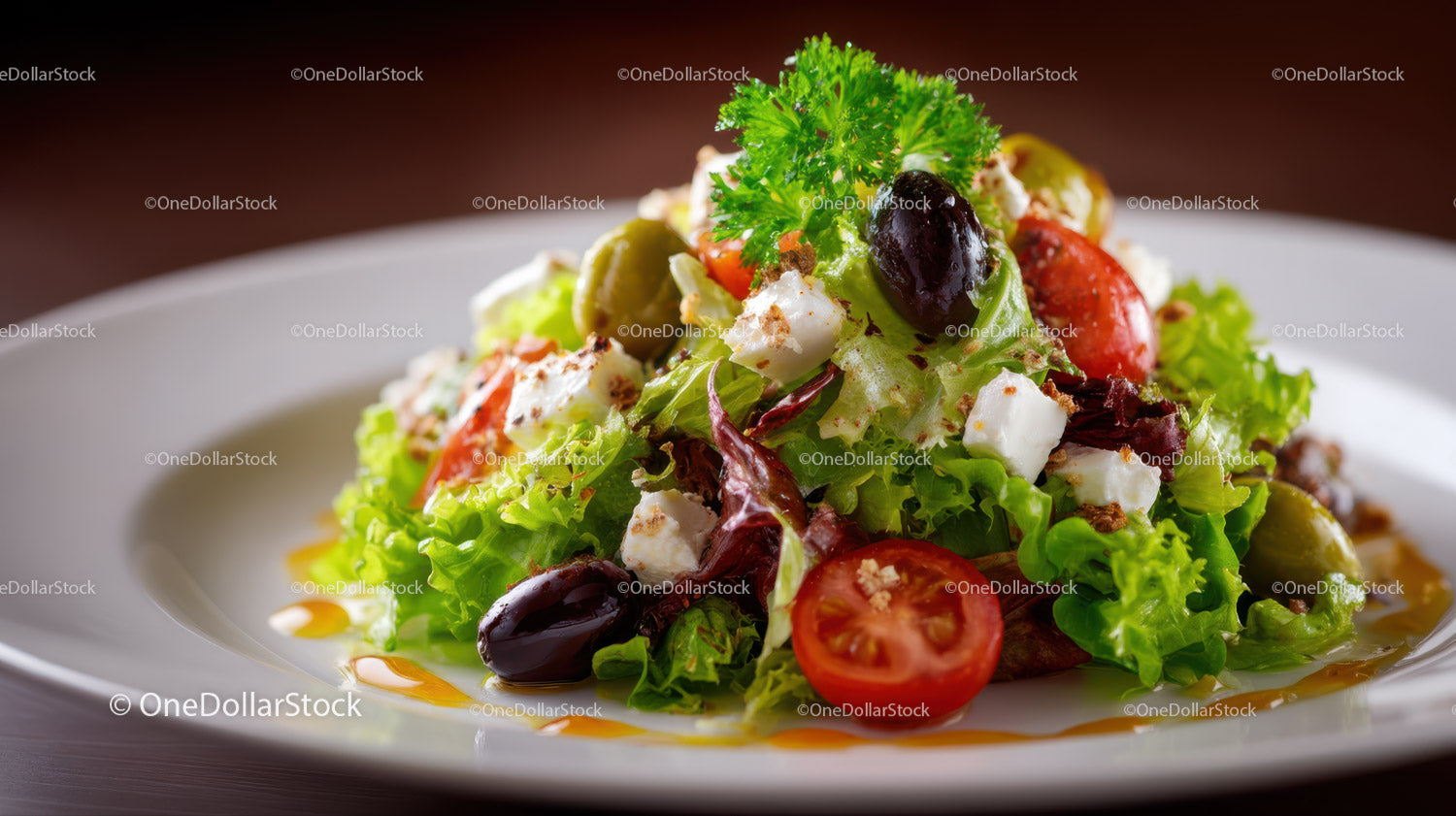 Colorful Fresh Mixed Salad with Cherry Tomatoes and Feta Cheese