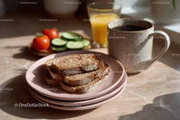 Healthy Breakfast with Bread Tomatoes Cucumber Coffee and Juice