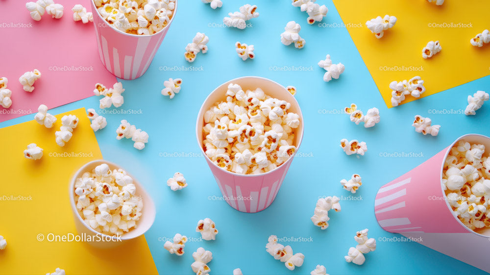 Kolorowe przekąski popcorn na wieczory filmowe i imprezy
