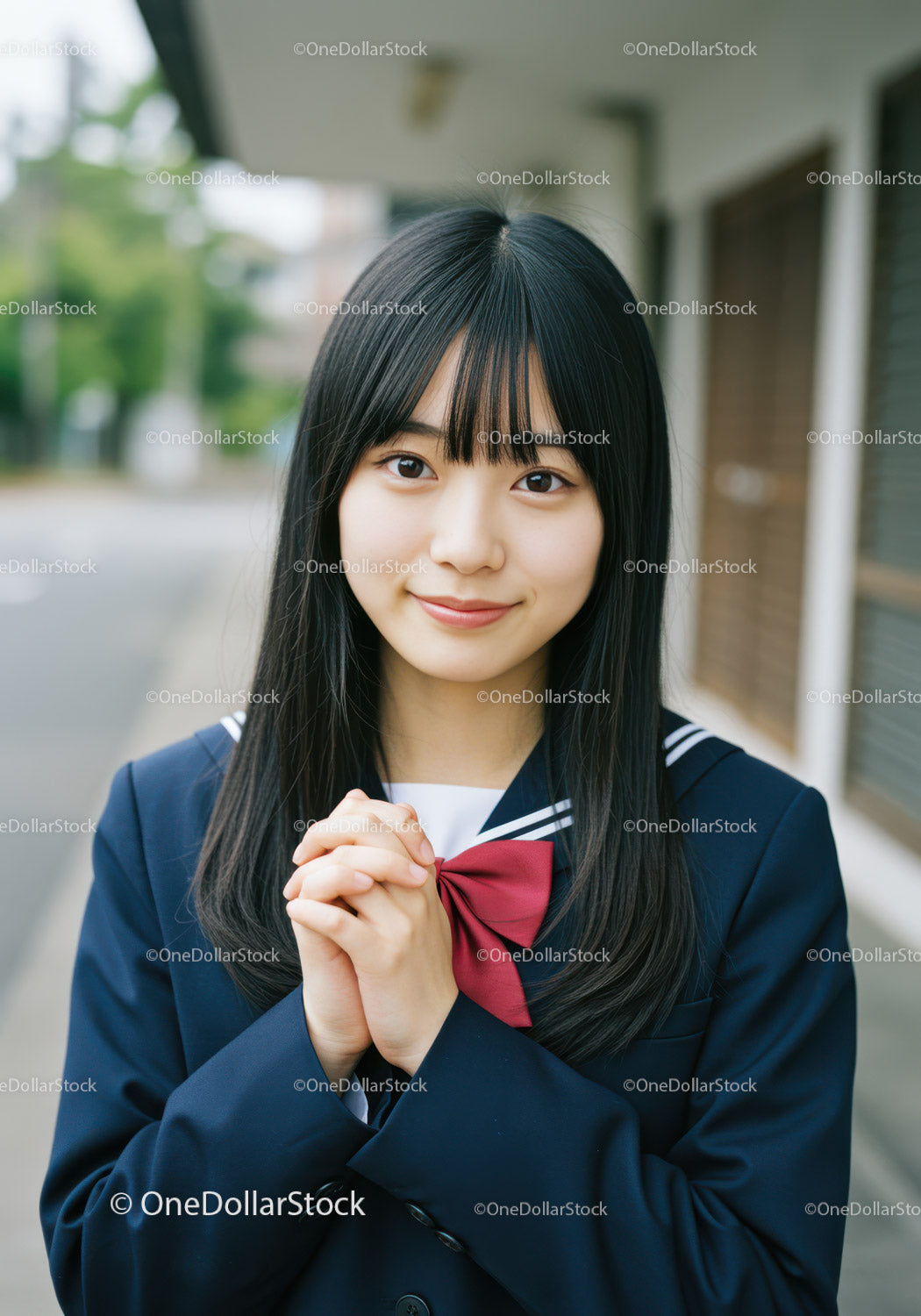 Young Woman in School Uniform Smiling Outdoors Portrait for School or Lifestyle