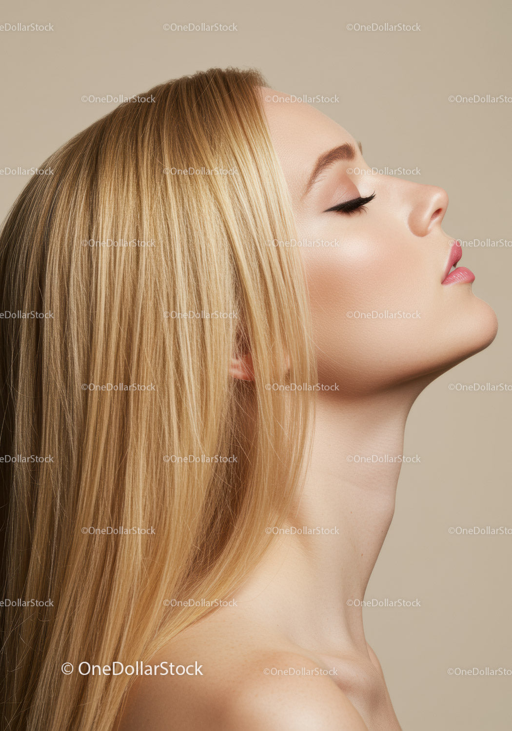 Profile of serene woman with long blonde hair
