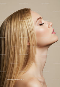 Profile of serene woman with long blonde hair