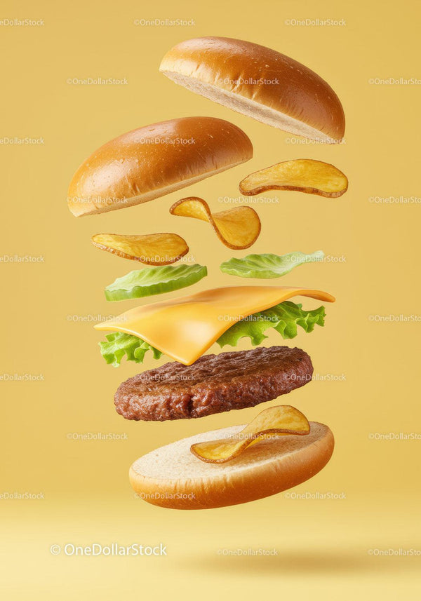 Floating Cheeseburger Layers with Crispy Potato Chips