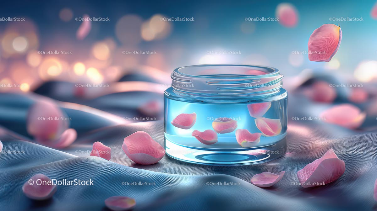 Glass Container with Floating Rose Petals in Tranquil Setting
