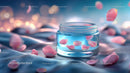 Glass Container with Floating Rose Petals in Tranquil Setting