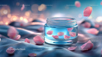 Glass Container with Floating Rose Petals in Tranquil Setting