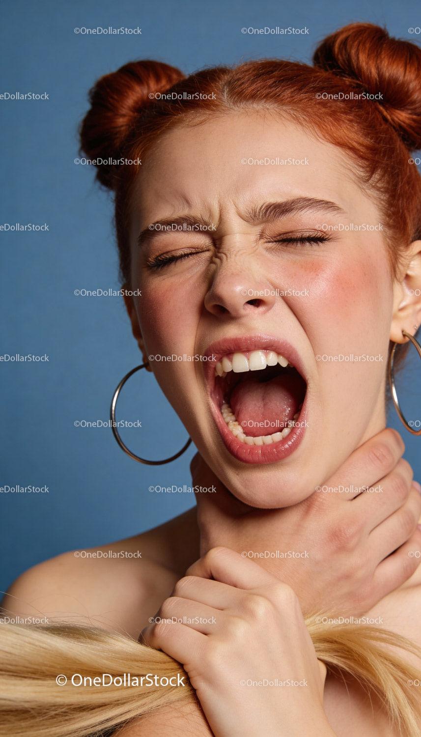 Emotional young woman expressing intense frustration