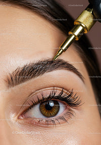 Close-Up of Eyebrow Grooming with Gold-Capped Beauty Pen