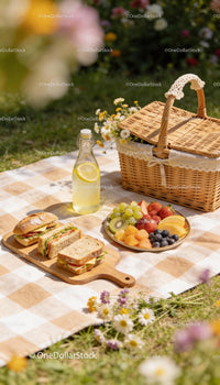 Fresh Picnic Spread with Sandwiches and Fruit Platter