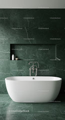 Elegant Green Marble Bathroom with White Freestanding Bathtub