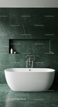 Elegant Green Marble Bathroom with White Freestanding Bathtub