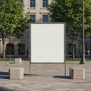 Blank square advertising board in urban park plaza