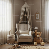 Cozy Reading Nook with Plush Armchair and Teddy Bear