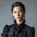 Elegant Woman in Black Blouse with Jewelry for Professional Portrait