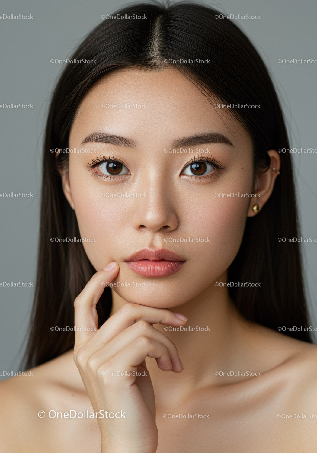 Elegancki portret kobiety z brązowymi oczami i naturalnym makijażem