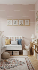 Cozy Childrens Room with Pastel Wall Art and Wooden Shelves