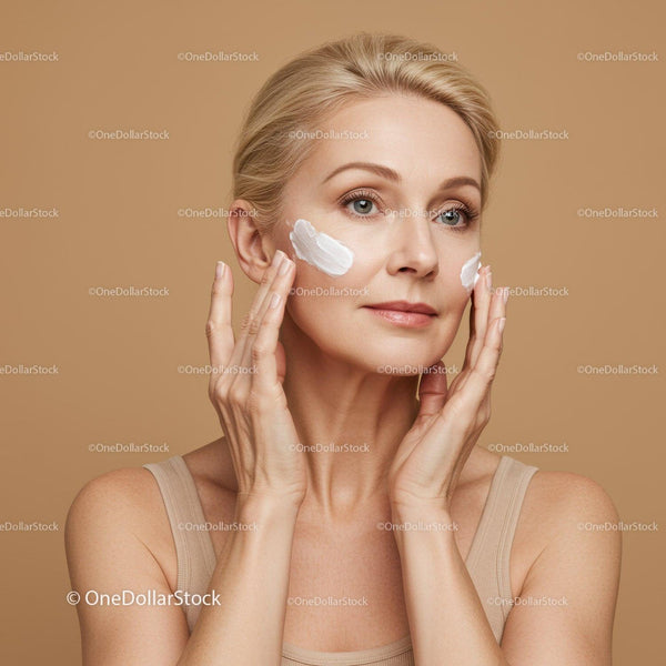 Skincare Woman Applying Facial Cream for Healthy Aging and Rejuvenation