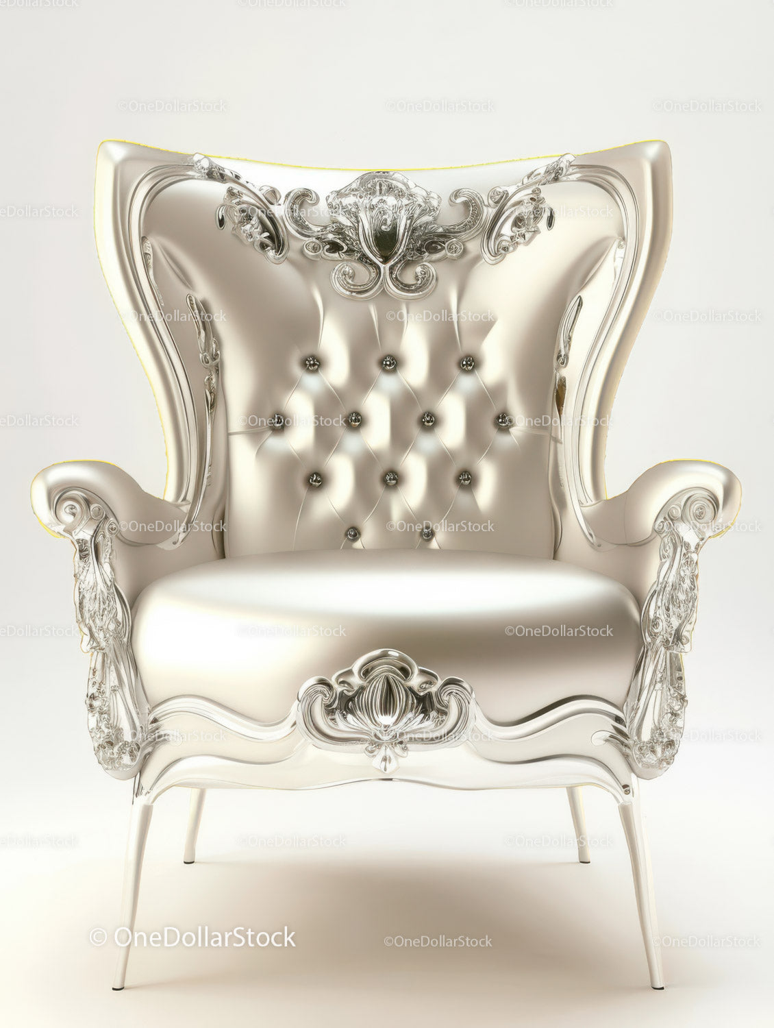 Elegant Cream and Silver Vintage Armchair with Ornate Detailing