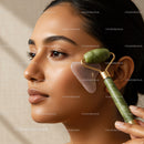 Close-up of Woman Using Jade Roller for Facial Skincare