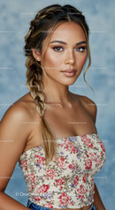 Glamorous Woman Wearing Floral Off Shoulder Top and Braided Hair