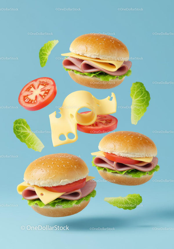 Fresh ham and cheese sandwiches with tomato and lettuce