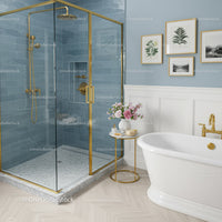 Elegant bathroom with gold accents and floral decor
