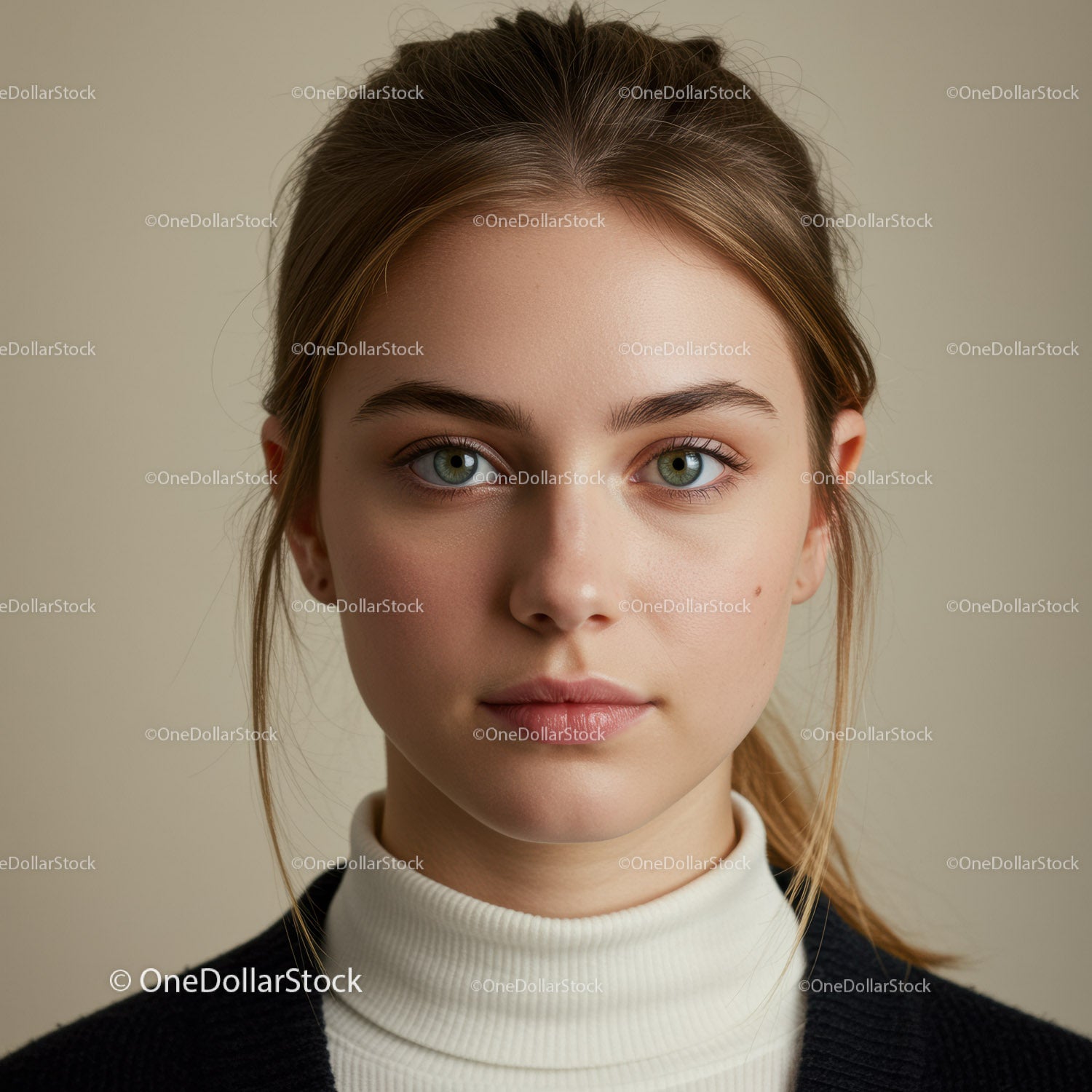 Portret młodej kobiety z niebieskimi oczami i blond włosami