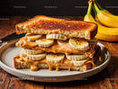 Banana and Peanut Butter Toast Sandwich with Caramel Drizzle