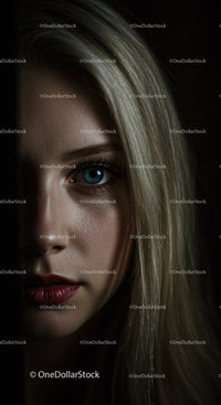 Close up portrait of a woman with striking blue eyes