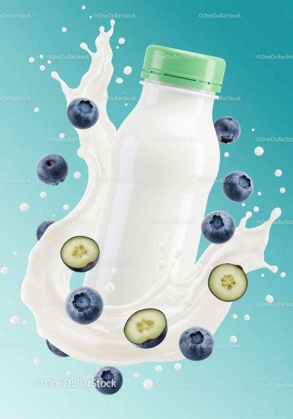 Refreshing blueberry yogurt splash with fresh fruit JPG Mockup Image