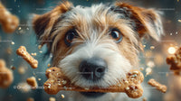 Cute Puppy Catching Biscuit with Bright Eyes and Fluffy Fur